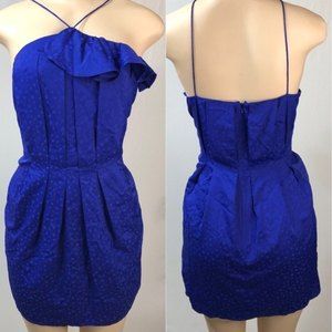 TOPSHOP Frill Jacquard Mini Dress Blue Strapless Spaghetti Strap Dress Size 8